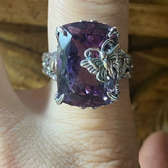 Natural Rose de France Amethyst Sterling Silver Butterfly Cocktail Ring Size 9 - Picture 1 of 9